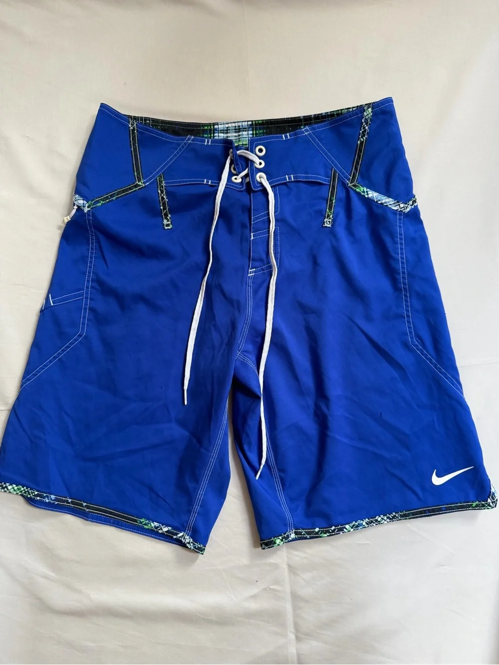 Nike Men’s Bright Blue Swim Board Shorts with White Lace Size M